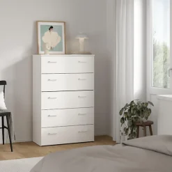 Commode Aikol, Commode polyvalente, Commode de chambre, Meuble avec tiroirs, 74x36 h114 cm, Blanc