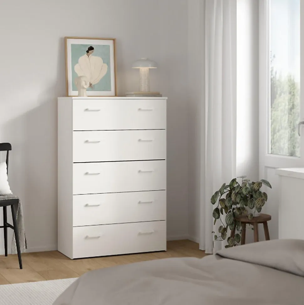 Commode Aikol, Commode polyvalente, Commode de chambre, Meuble avec tiroirs, 74x36 h114 cm, Blanc