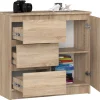 Commode AKORD JERRY Chêne Sonoma 80 cm 1 porte 3 tiroirs façade Chêne Sonoma 2 étagères 80x35x77 cm