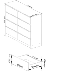 Commode AKORD K120 Blanche 120 cm 8 tiroirs façade Blanche 120x40x99 cm