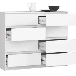 Commode AKORD K120 Blanche 120 cm 8 tiroirs façade Blanche 120x40x99 cm