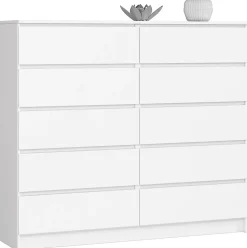 Commode AKORD K140 Blanche 138 cm 10 tiroirs façade Blanche 138x40x121 cm