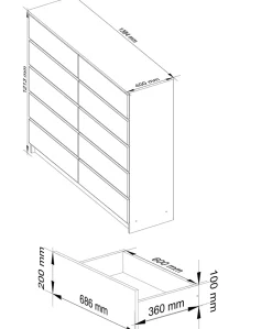 Commode AKORD K140 Blanche 138 cm 10 tiroirs façade Blanche 138x40x121 cm