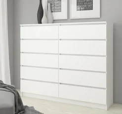 Commode AKORD K140 Blanche 138 cm 10 tiroirs façade Blanche 138x40x121 cm