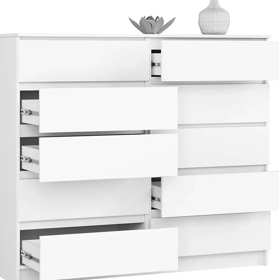 Commode AKORD K140 Blanche 138 cm 10 tiroirs façade Blanche 138x40x121 cm