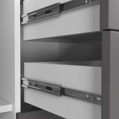 Commode AKORD K45 Blanche 110 cm 2 portes 4 tiroirs façade Gris Graphite 4 étagères 110x35x80 cm