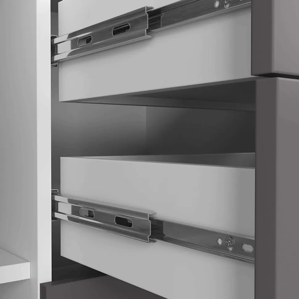 Commode AKORD K45 Blanche 110 cm 2 portes 4 tiroirs façade Gris Graphite 4 étagères 110x35x80 cm