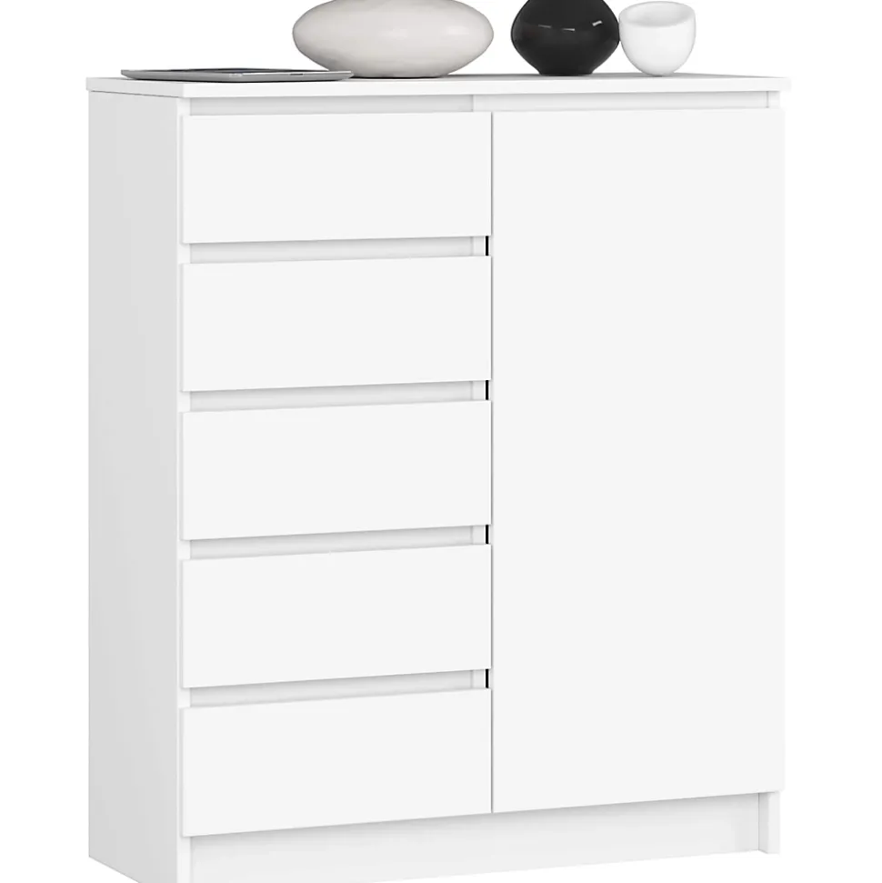 Commode AKORD K80 Blanche 80 cm 1 porte 5 tiroirs 3 étagères 80x35x97 cm