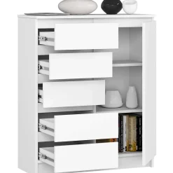 Commode AKORD K80 Blanche 80 cm 1 porte 5 tiroirs 3 étagères 80x35x97 cm