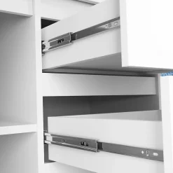 Commode AKORD K017 Blanche 120 cm 2 portes 6 tiroirs façade Blanche 4 étagères 120x40x99 cm