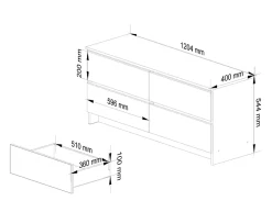 Commode AKORD K120 Blanche 120 cm 4 tiroirs façade Blanche 120x40x55 cm