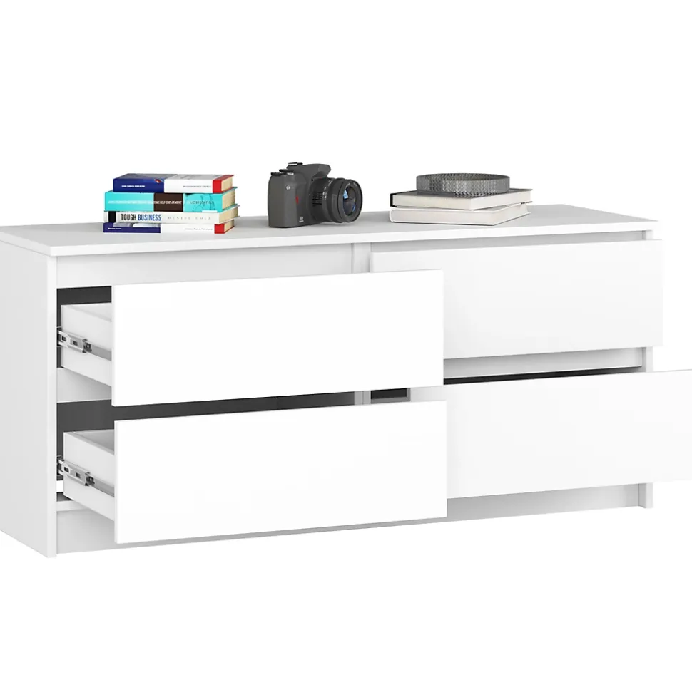 Commode AKORD K120 Blanche 120 cm 4 tiroirs façade Blanche 120x40x55 cm