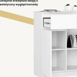 Commode AKORD K80 Blanche 80 cm 2 portes 1 tiroir façade Blanche 4 étagères 80x40x99 cm