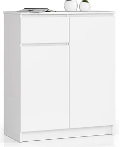 Commode AKORD K80 Blanche 80 cm 2 portes 1 tiroir façade Blanche 4 étagères 80x40x99 cm