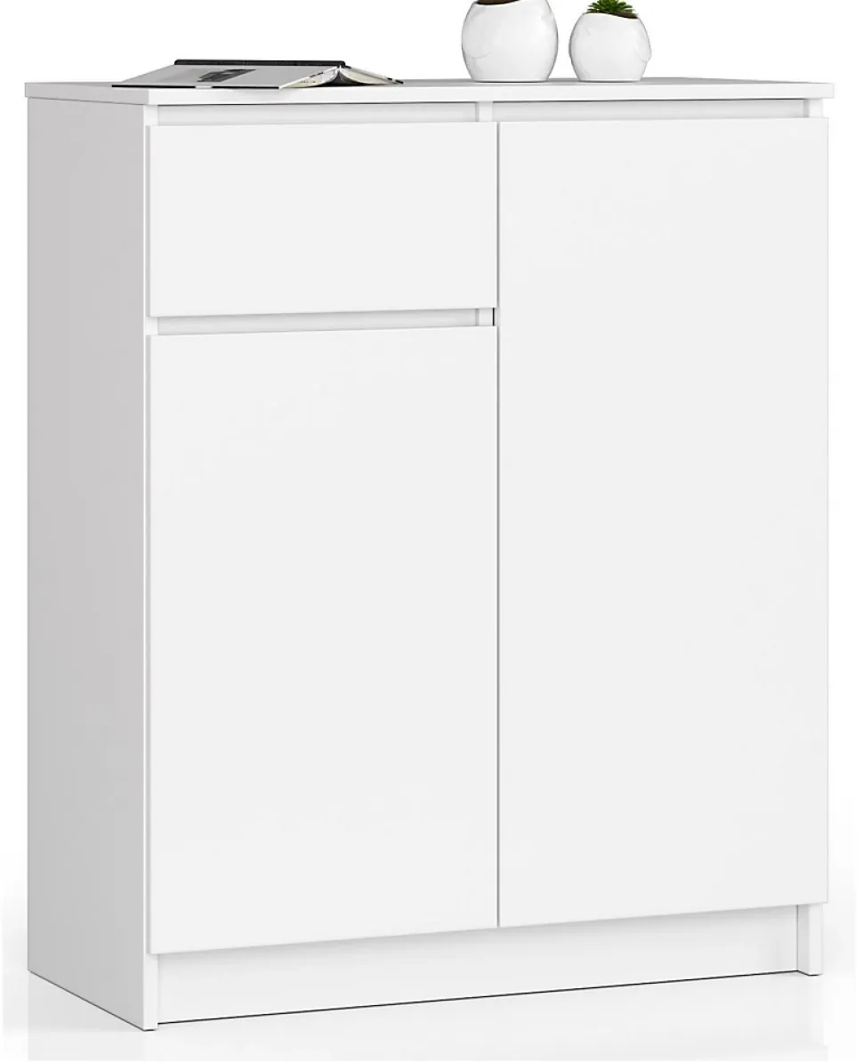 Commode AKORD K80 Blanche 80 cm 2 portes 1 tiroir façade Blanche 4 étagères 80x40x99 cm