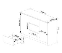 Commode AKORD K016 Blanche 120 cm 2 portes 3 tiroirs façade Blanche 4 étagères 120x40x77 cm