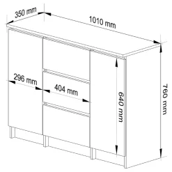 Commode AKORD K100 Blanche 101 cm 2 portes 3 tiroirs façade Blanche 4 étagères 101x35x76 cm
