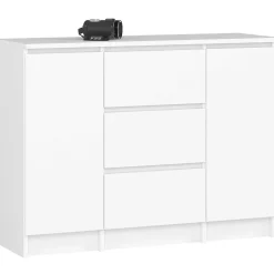 Commode AKORD K100 Blanche 101 cm 2 portes 3 tiroirs façade Blanche 4 étagères 101x35x76 cm