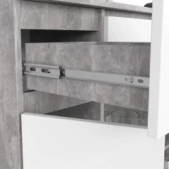 Commode AKORD K100 Béton 101 cm 2 portes 3 tiroirs façade Blanche 6 étagères 101x35x98 cm