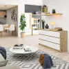 Commode AKORD K140 Chêne Artisan 138 cm 6 tiroirs façade Blanche 138x40x77 cm