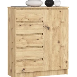 Commode AKORD K80 Chêne Artisan 80 cm 1 porte 5 tiroirs 3 étagères 80x35x97 cm