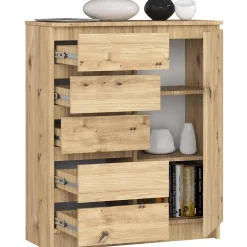 Commode AKORD K80 Chêne Artisan 80 cm 1 porte 5 tiroirs 3 étagères 80x35x97 cm