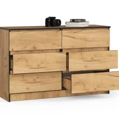 Commode AKORD K120 Chêne Craft 120 cm 6 tiroirs façade Chêne Craft 120x40x77 cm
