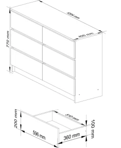 Commode AKORD K120 Chêne Craft 120 cm 6 tiroirs façade Chêne Craft 120x40x77 cm