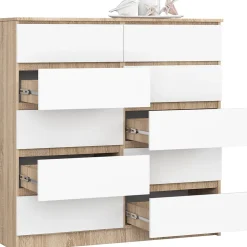 Commode AKORD K120 Chêne Sonoma 120 cm 10 tiroirs façade Blanche 120x40x121 cm