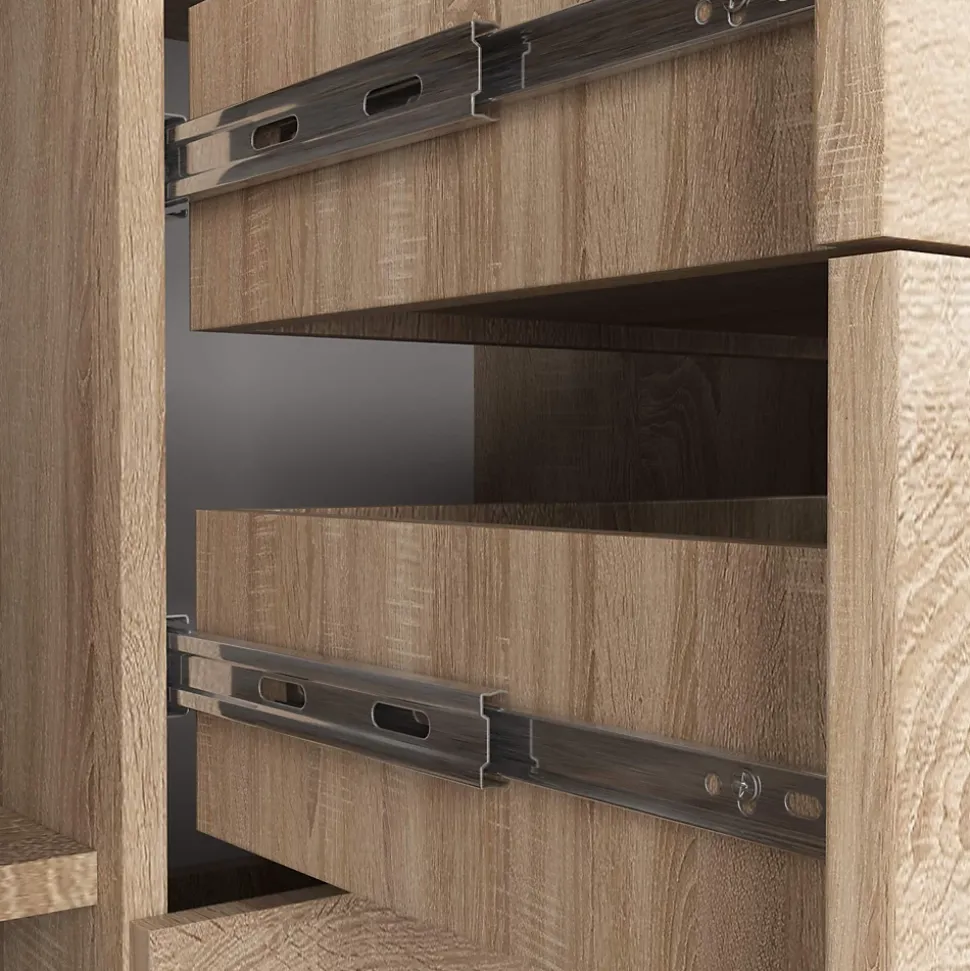 Commode AKORD K45 Chêne Sonoma 110 cm 2 portes 4 tiroirs façade Chêne Sonoma 4 étagères 110x35x80 cm