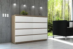 Commode AKORD K120 Chêne Sonoma 120 cm 8 tiroirs façade Blanche 120x40x99 cm