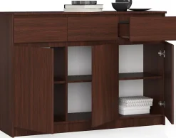 Commode AKORD K140 Wengé 138 cm 3 portes 3 tiroirs façade Wengé 6 étagères 138x40x99 cm