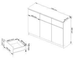 Commode AKORD K140 Wengé 138 cm 3 portes 3 tiroirs façade Wengé 6 étagères 138x40x99 cm