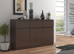 Commode AKORD K140 Wengé 138 cm 3 portes 3 tiroirs façade Wengé 6 étagères 138x40x99 cm