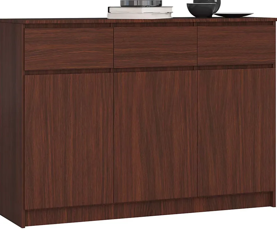 Commode AKORD K140 Wengé 138 cm 3 portes 3 tiroirs façade Wengé 6 étagères 138x40x99 cm
