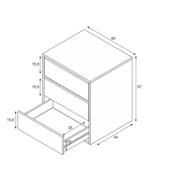 Commode Antar, Commode avec 3 tiroirs, Commode basse pour intérieurs de garde-robe, Commode moderne, 60x44h57 cm, Blanc