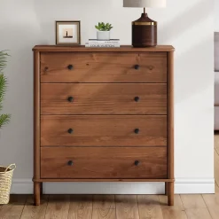 Commode APOANA 4 tiroirs en bois massif - Coloris châtaignier