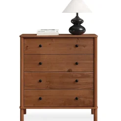 Commode APOANA 4 tiroirs en bois massif - Coloris châtaignier