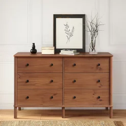 Commode APOANA L 132 cm 6 tiroirs en bois massif - Coloris châtaignier
