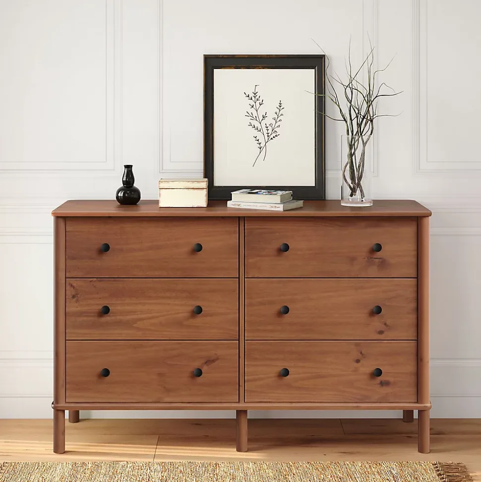 Commode APOANA L 132 cm 6 tiroirs en bois massif - Coloris châtaignier