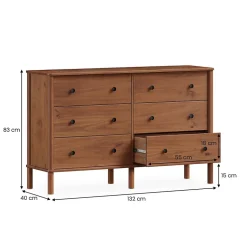 Commode APOANA L 132 cm 6 tiroirs en bois massif - Coloris châtaignier