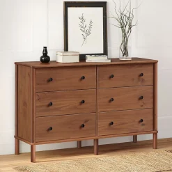 Commode APOANA L 132 cm 6 tiroirs en bois massif - Coloris châtaignier