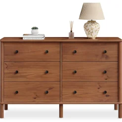 Commode APOANA L 132 cm 6 tiroirs en bois massif - Coloris châtaignier