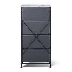Commode Apollonia Frankystar 4 tiroirs façades marbre clair tiroirs tissu