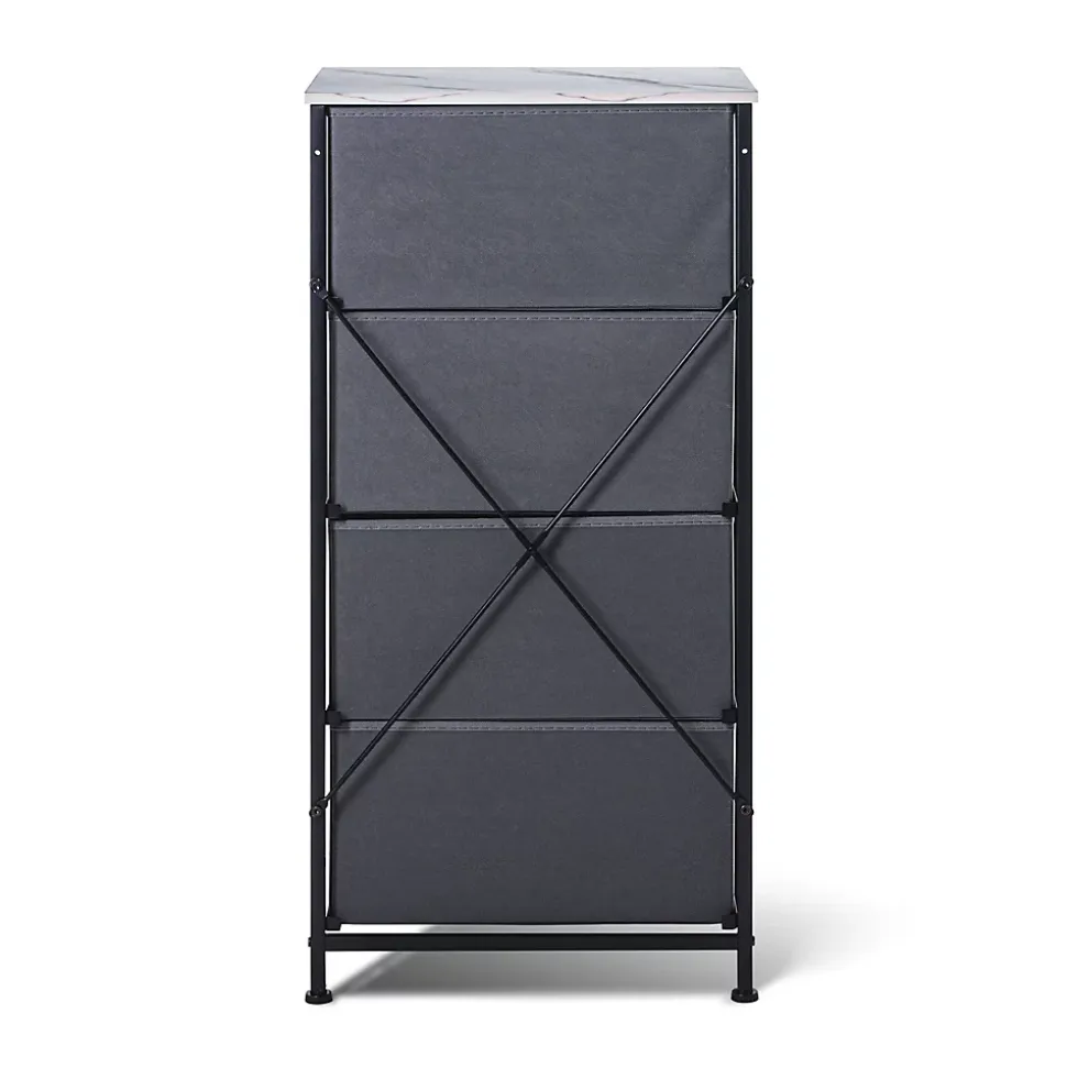 Commode Apollonia Frankystar 4 tiroirs façades marbre clair tiroirs tissu