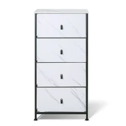 Commode Apollonia Frankystar 4 tiroirs façades marbre clair tiroirs tissu