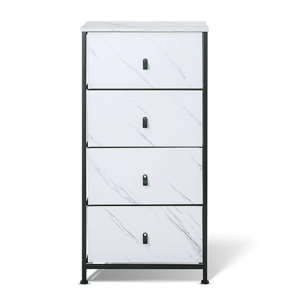 Commode Apollonia Frankystar 4 tiroirs façades marbre clair tiroirs tissu