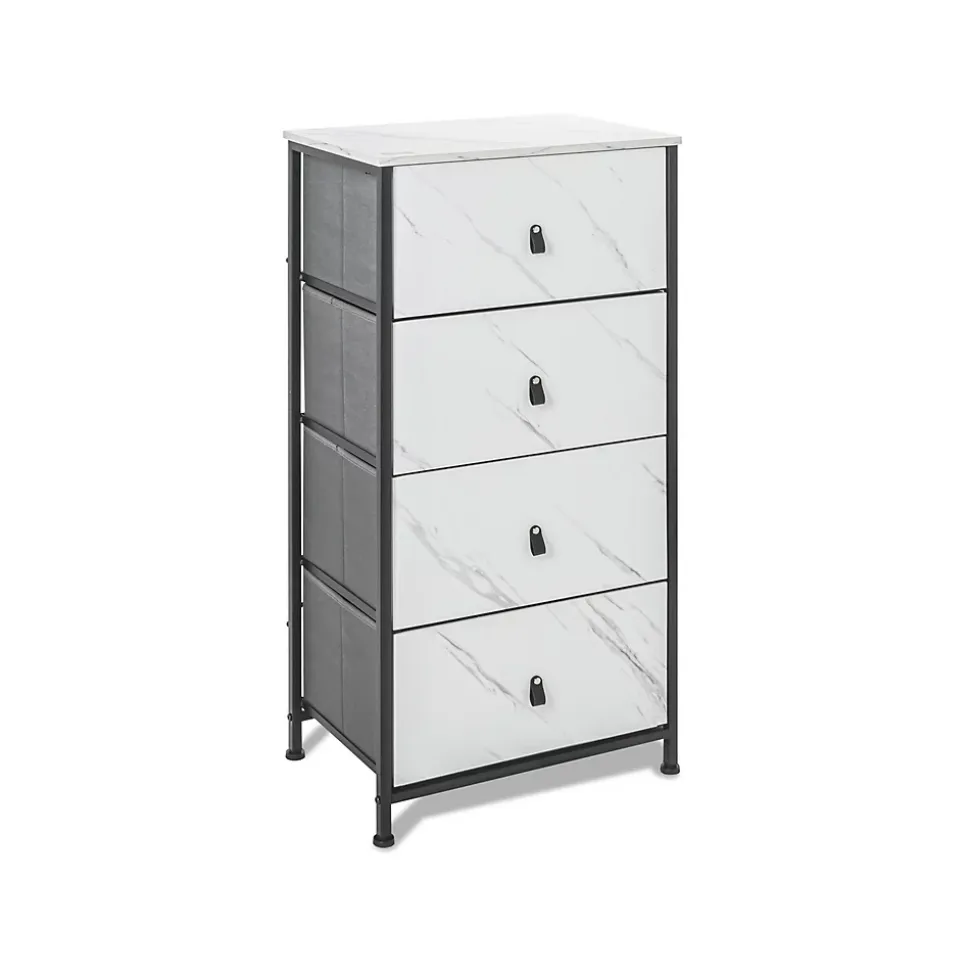 Commode Apollonia Frankystar 4 tiroirs façades marbre clair tiroirs tissu