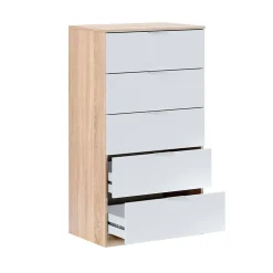 Commode Armenia, commode à 5 tiroirs, commode pour la chambre, commode moderne, 60x40h110 cm, chêne et blanc