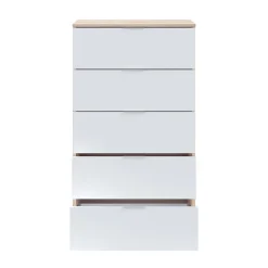 Commode Armenia, commode à 5 tiroirs, commode pour la chambre, commode moderne, 60x40h110 cm, chêne et blanc